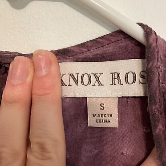 KNOX ROSE Purple Swiss Dot Crochet Eyelet Tie Bow Back Short Flutter Sleeve Top - Picture 3 of 13